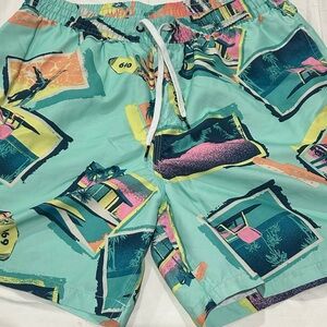 Quiksilver Teal and Multicolor Swim Trunks